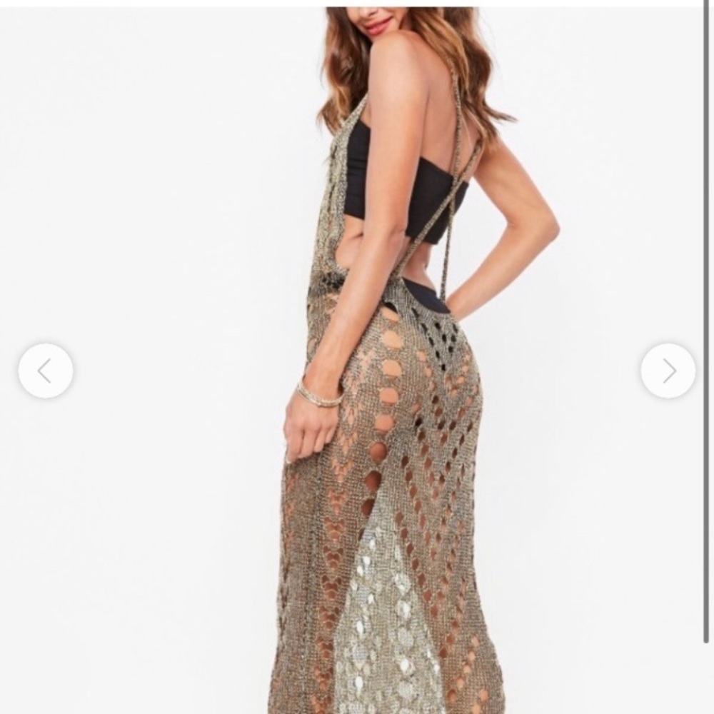 Crochet gold metallic beach cover up